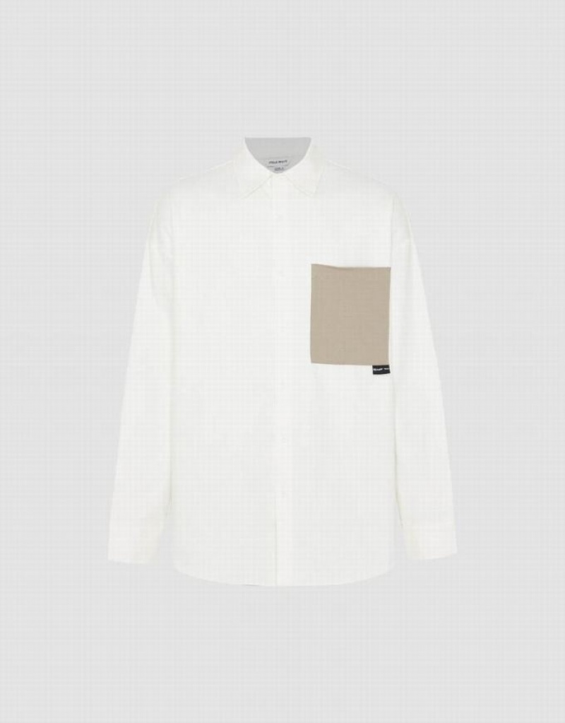 White Urban Revivo Button Up Oversized Men's Shirts | 94751NWBE