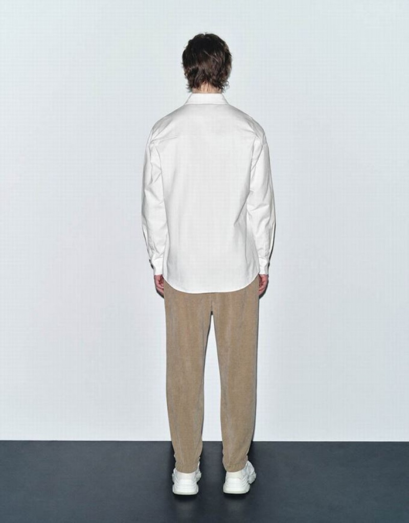 White Urban Revivo Button Up Oversized Men's Shirts | 94751NWBE
