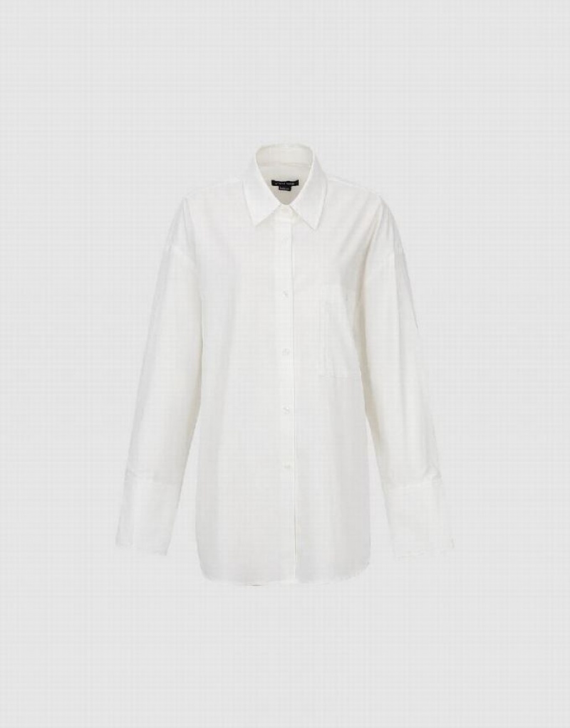 White Urban Revivo Button Up Oversized Women's Shirts | 64750COAQ
