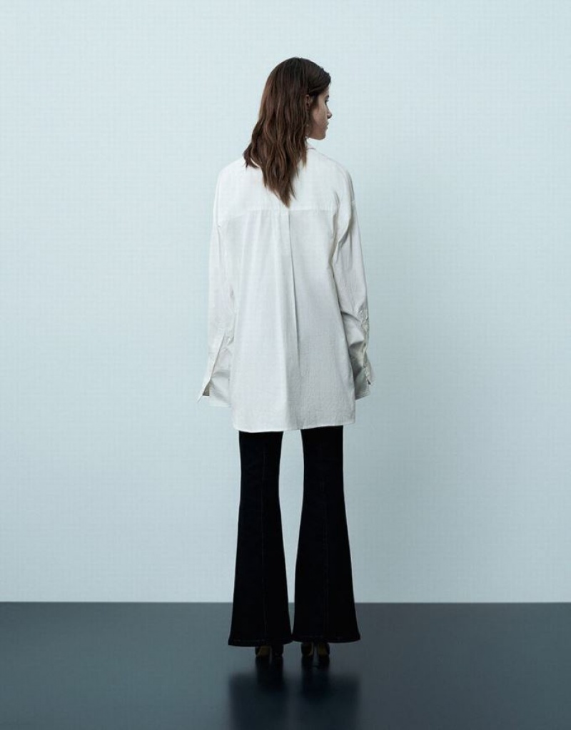 White Urban Revivo Button Up Oversized Women's Shirts | 64750COAQ