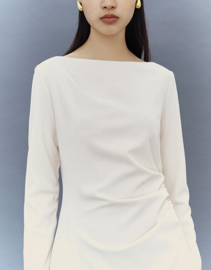 White Urban Revivo Crew Neck A-Line Women's Dress | 20159WVDQ