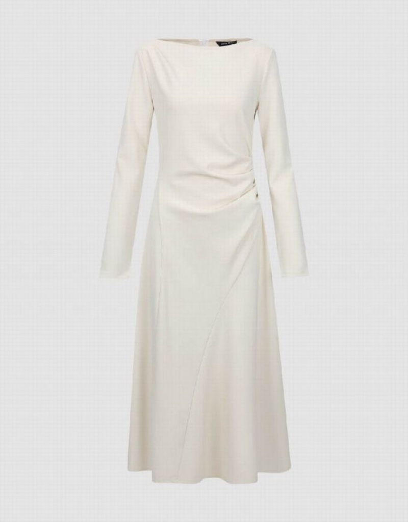 White Urban Revivo Crew Neck A-Line Women\'s Dress | 20159WVDQ