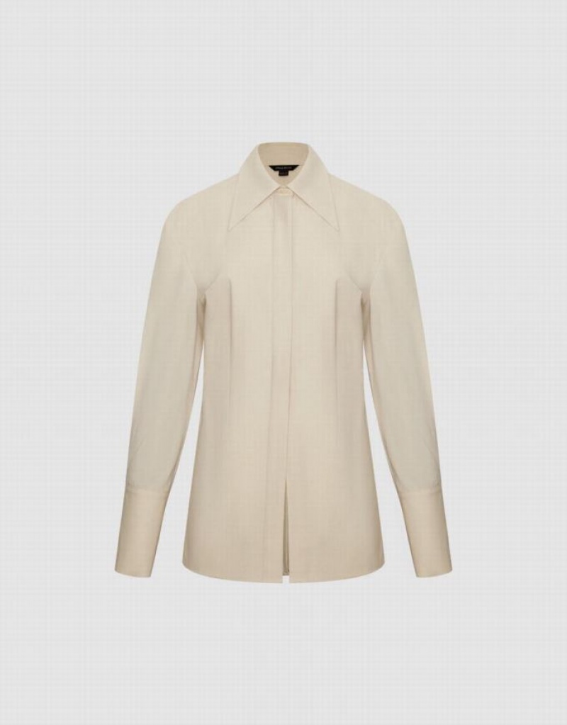 White Urban Revivo Gathered Waist Skater Women's Shirts | 81734NCHA