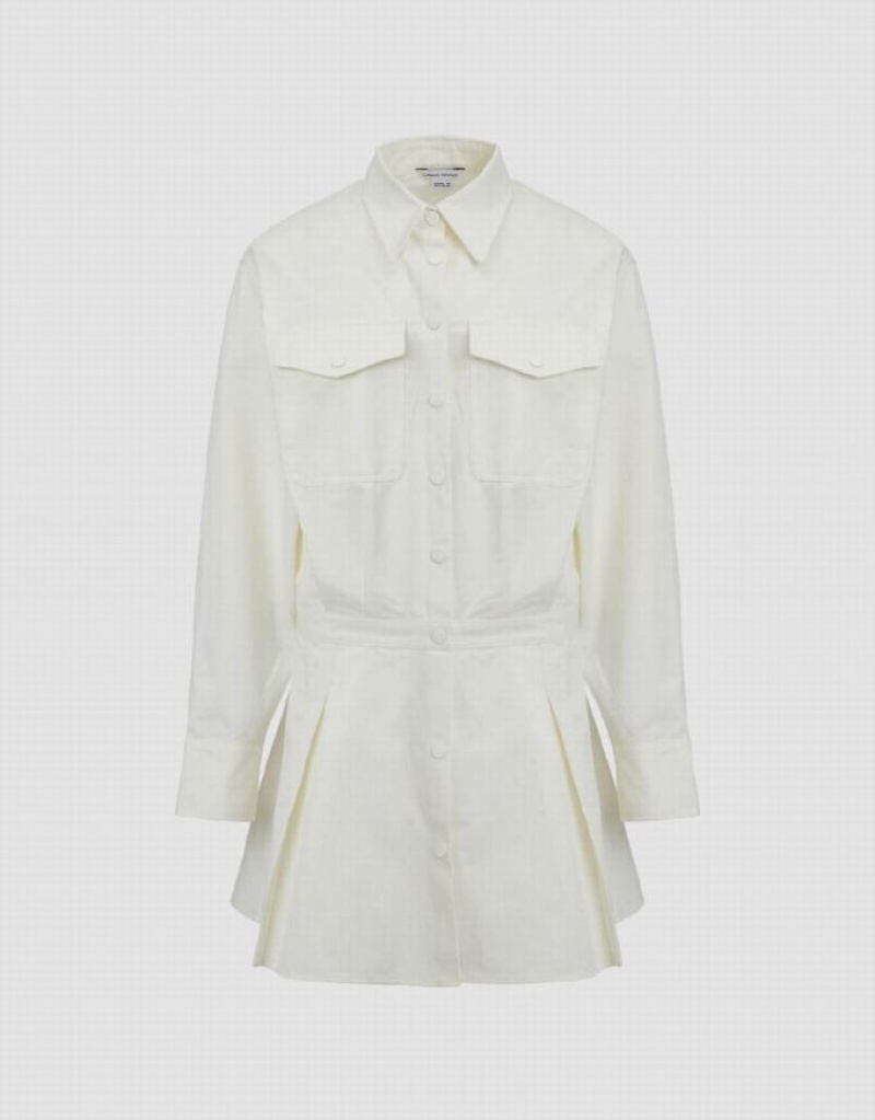 White Urban Revivo Lapel Loose A-Line Women's Dress | 59360PQMS