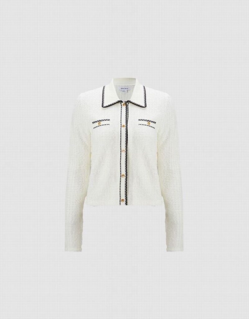 White Urban Revivo Metallic Button Cropped Women's Cardigan | 93048QEBS