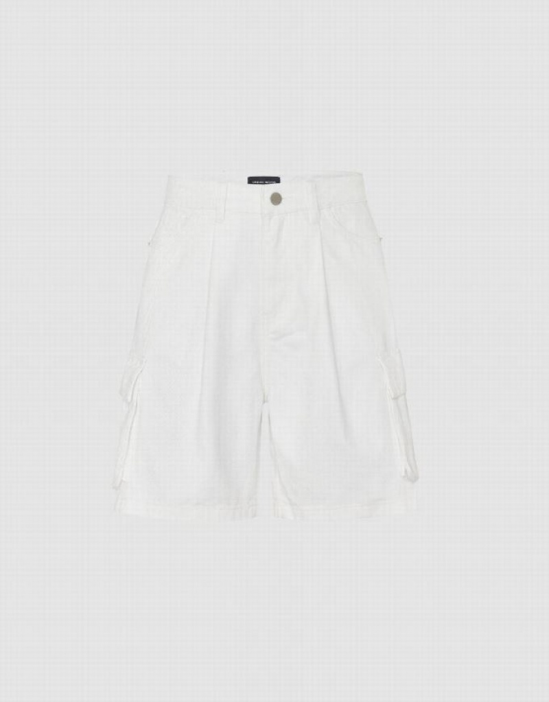 White Urban Revivo Multi-Pocket Women\'s Denim Shorts | 65042RBQU