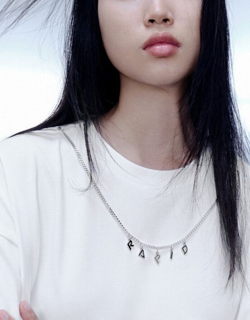 White Urban Revivo Necklace Decor Crew Neck Loose Women's T-Shirts | 43159NYLR