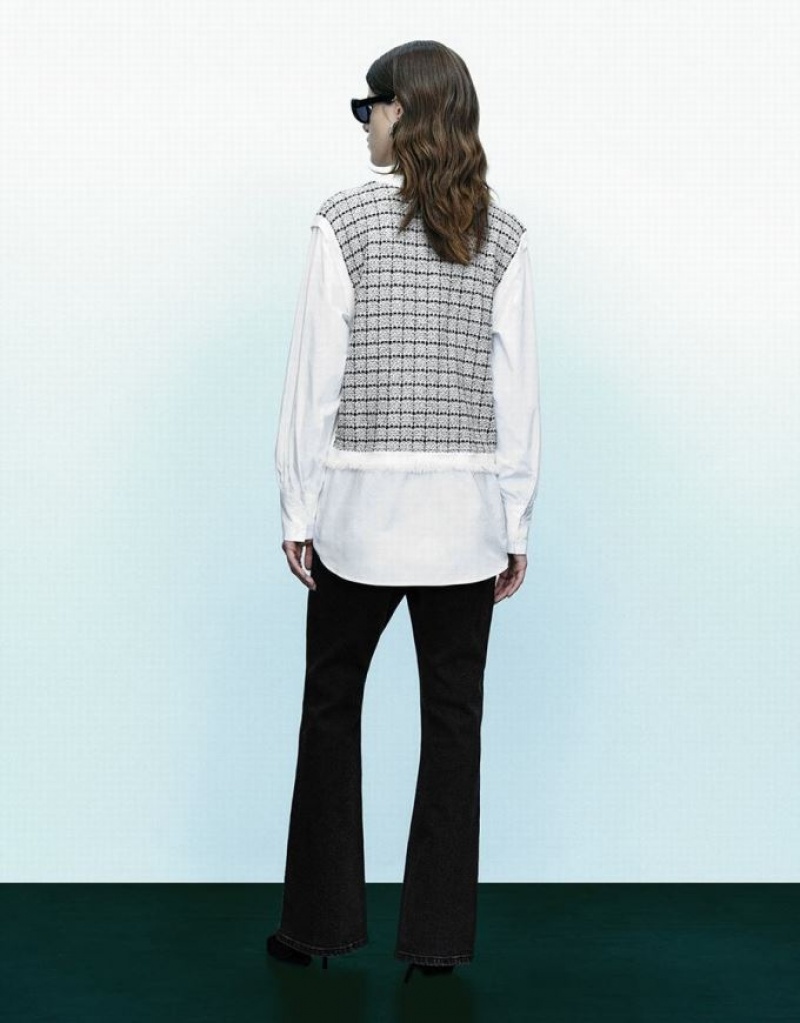 White Urban Revivo Puff Sleeve 2 In 1 Knitted Women's Cardigan | 90437VLJW