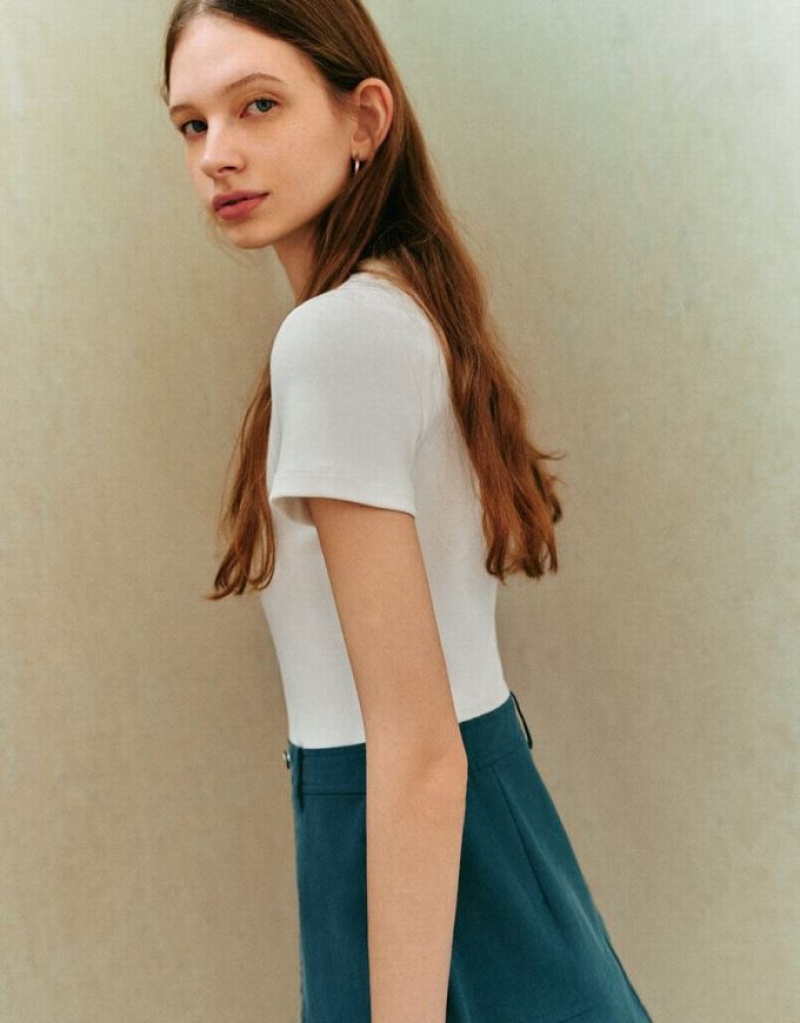 White / Blue Urban Revivo 2 In 1 Crew Neck Skinny Women's Dress | 83540FNER