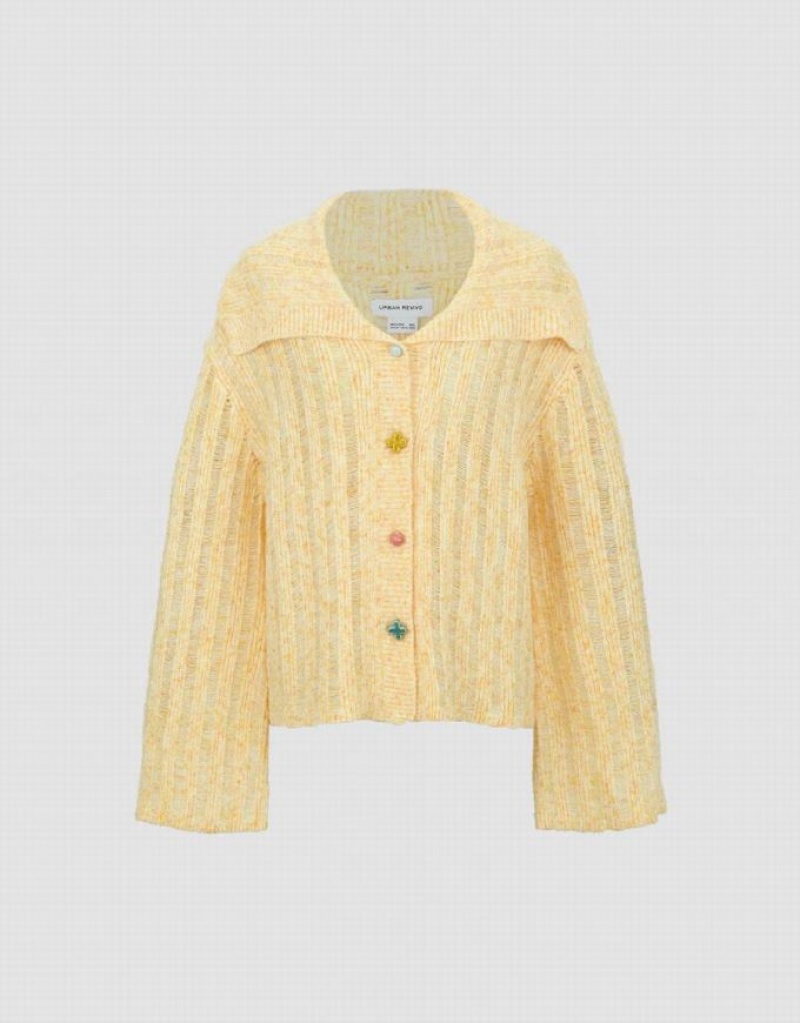 Yellow Urban Revivo Colorful Buttons Straight Knitted Women's Cardigan | 16904XZPH
