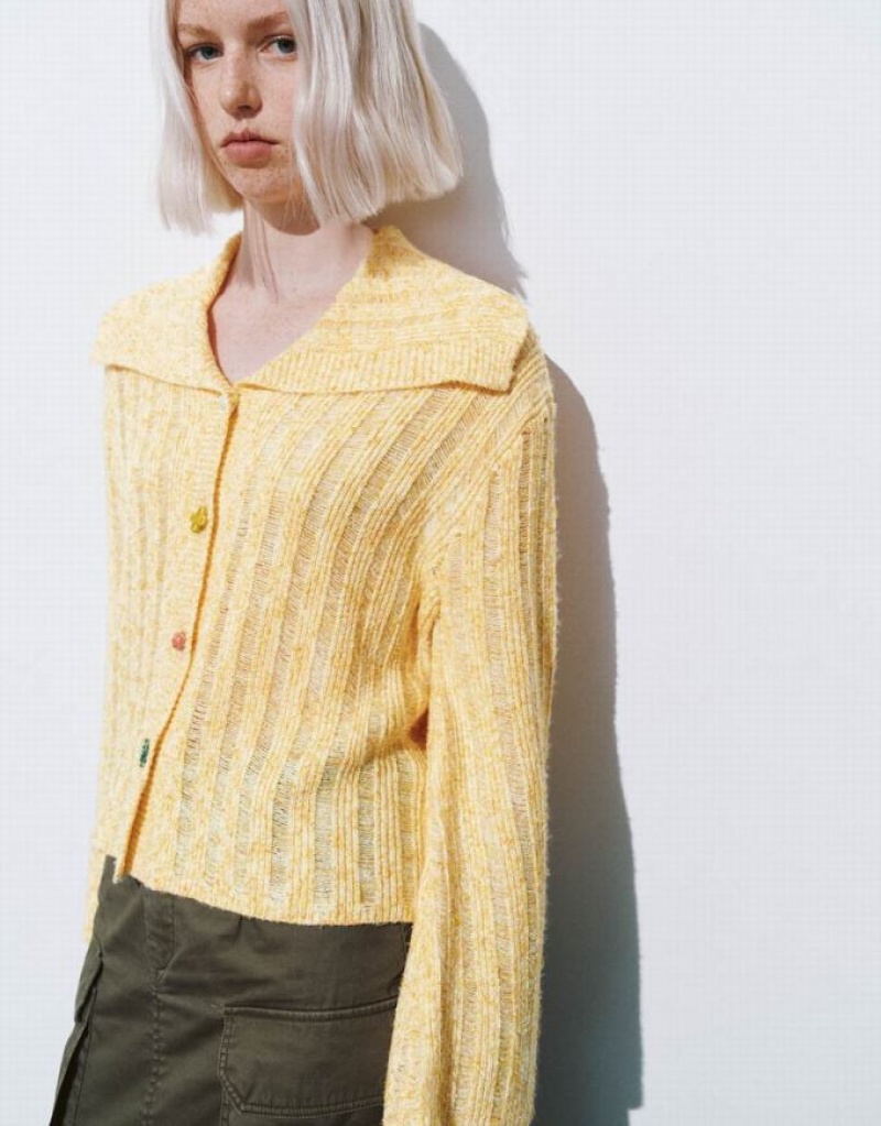 Yellow Urban Revivo Colorful Buttons Straight Knitted Women's Cardigan | 16904XZPH