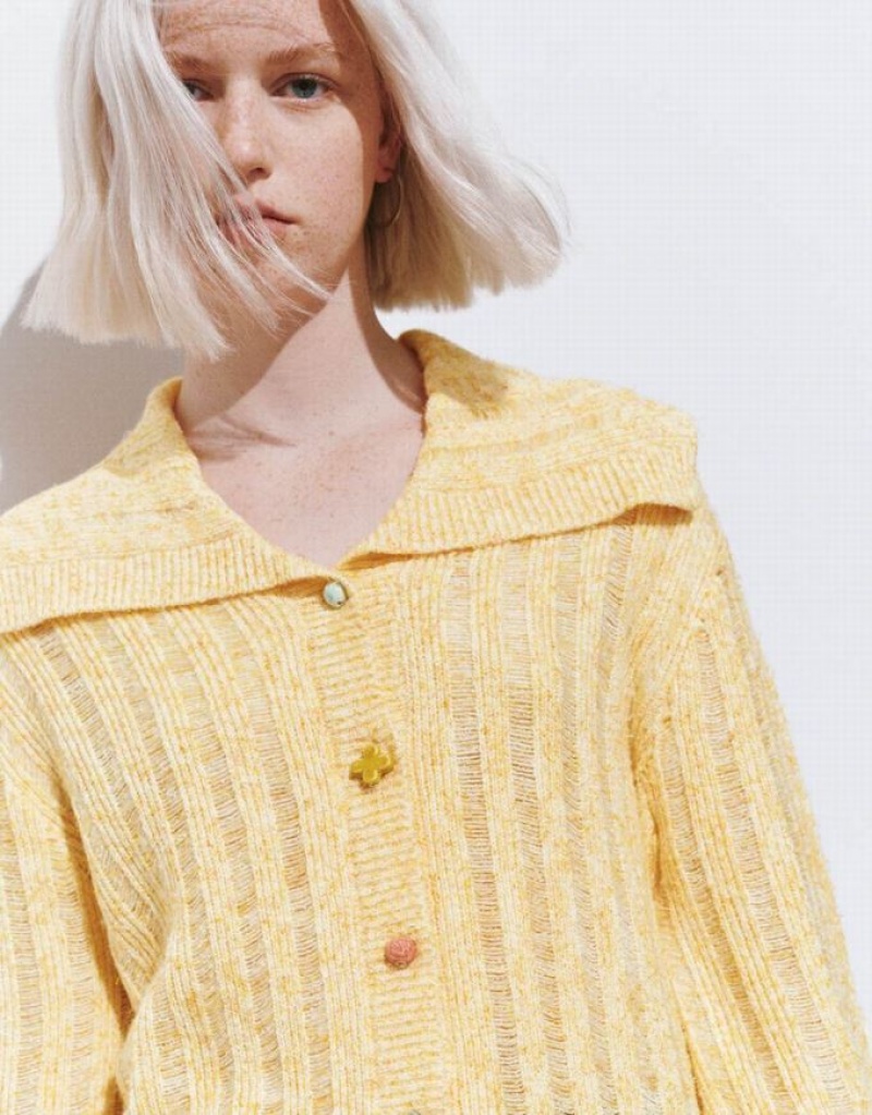 Yellow Urban Revivo Colorful Buttons Straight Knitted Women's Cardigan | 16904XZPH