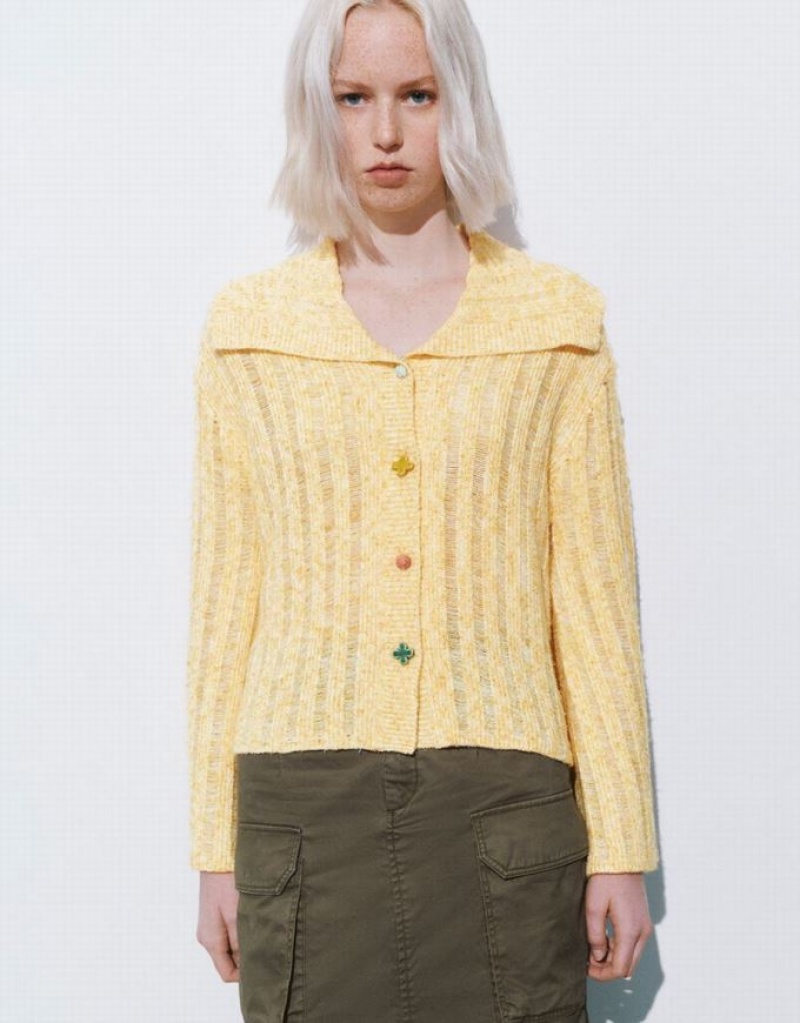 Yellow Urban Revivo Colorful Buttons Straight Knitted Women\'s Cardigan | 16904XZPH